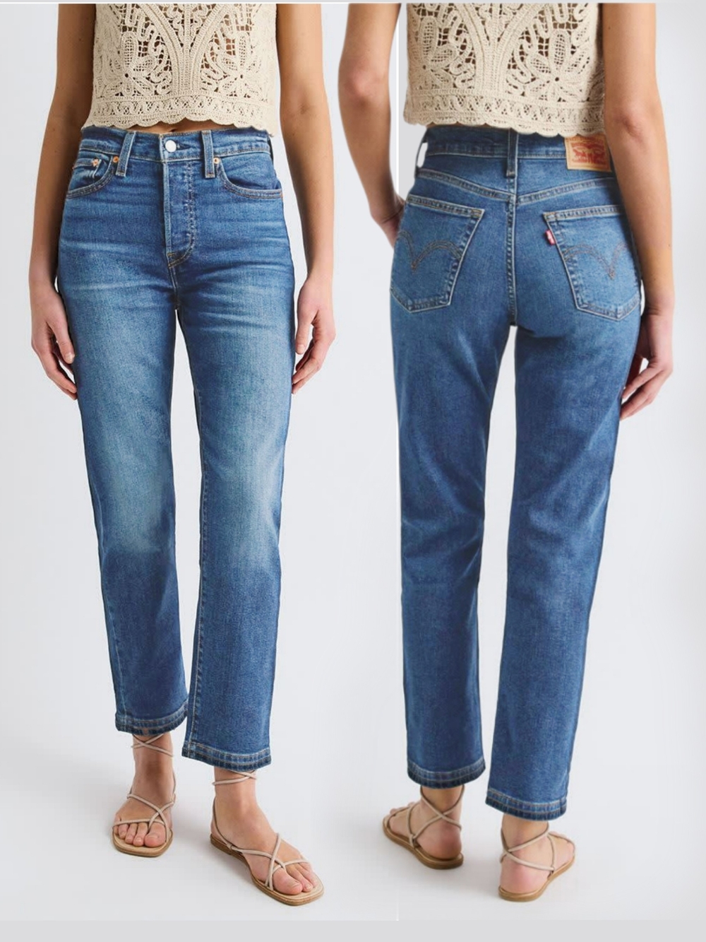 26x28 Levi's Wedgie Straight Ankle Blue Jeans Medium Wash Indigo Raw Hem Women's